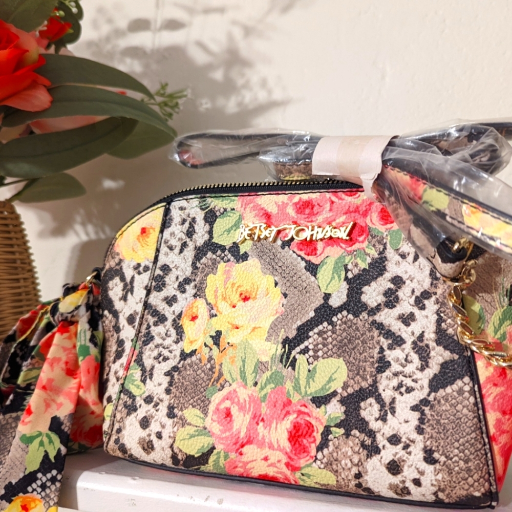 NWT Betsey Johnson XO Anaya floral snakeskin crossbody bag